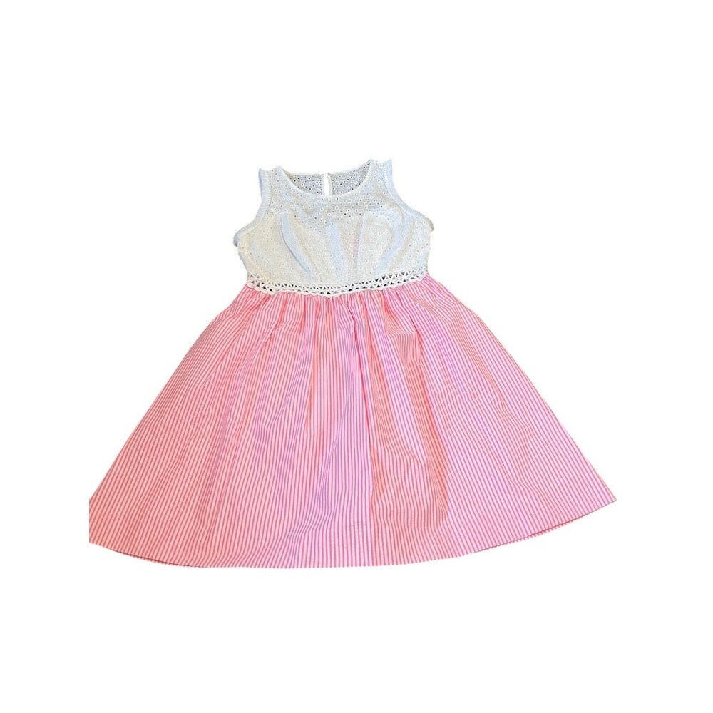 Lilly Pulitzer Alivia Dress Girls Size 4 Pink Striped Eyelet Fit & Flare